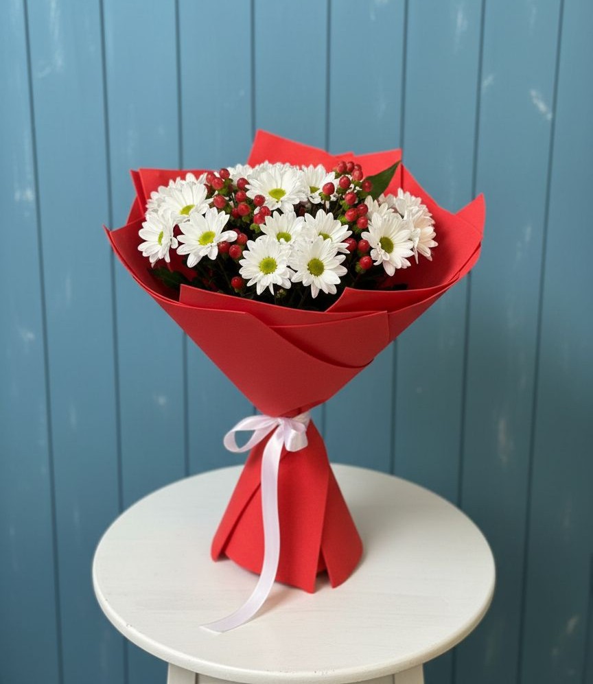 Букет цветов из: Хризантемы в село Овощи