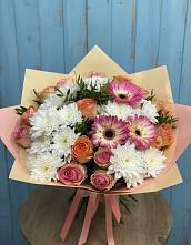 Букет цветов из:  Розы, Герберы и Хризантемы в село Овощи