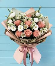 Букет цветов из:  Розы, Альстромерии и Лизиантусы в село Овощи