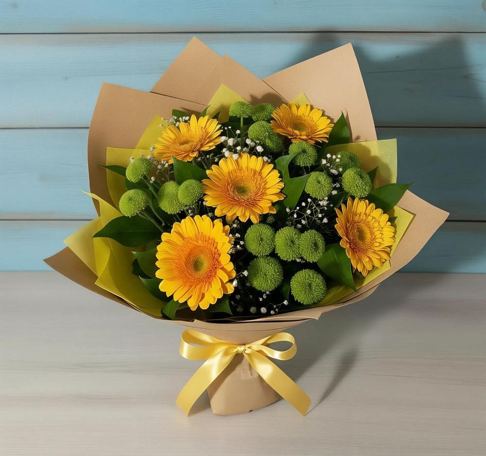 Букет цветов из: Герберы и Хризантемы в село Овощи