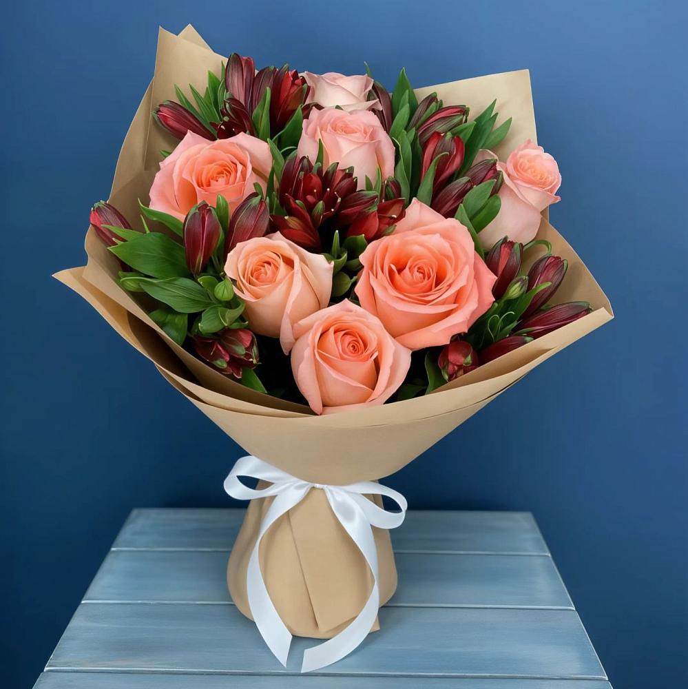 Букет цветов из: Розы и Альстромерии в село Овощи