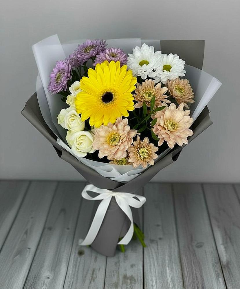 Букет цветов из: Розы, Герберы и Хризантемы в село Овощи