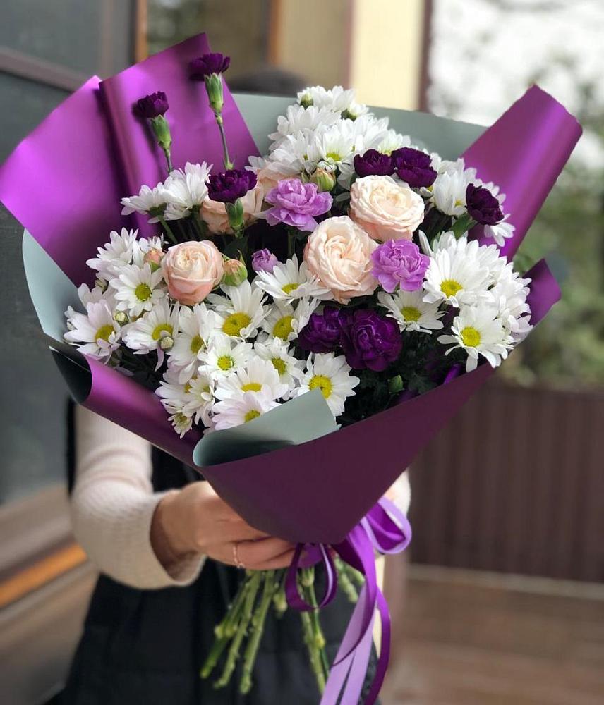 Букет цветов из: Хризантемы, Гвоздики и Розы в село Овощи