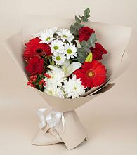 Букет цветов из:  Розы, Хризантемы, Герберы и Лилии в село Овощи