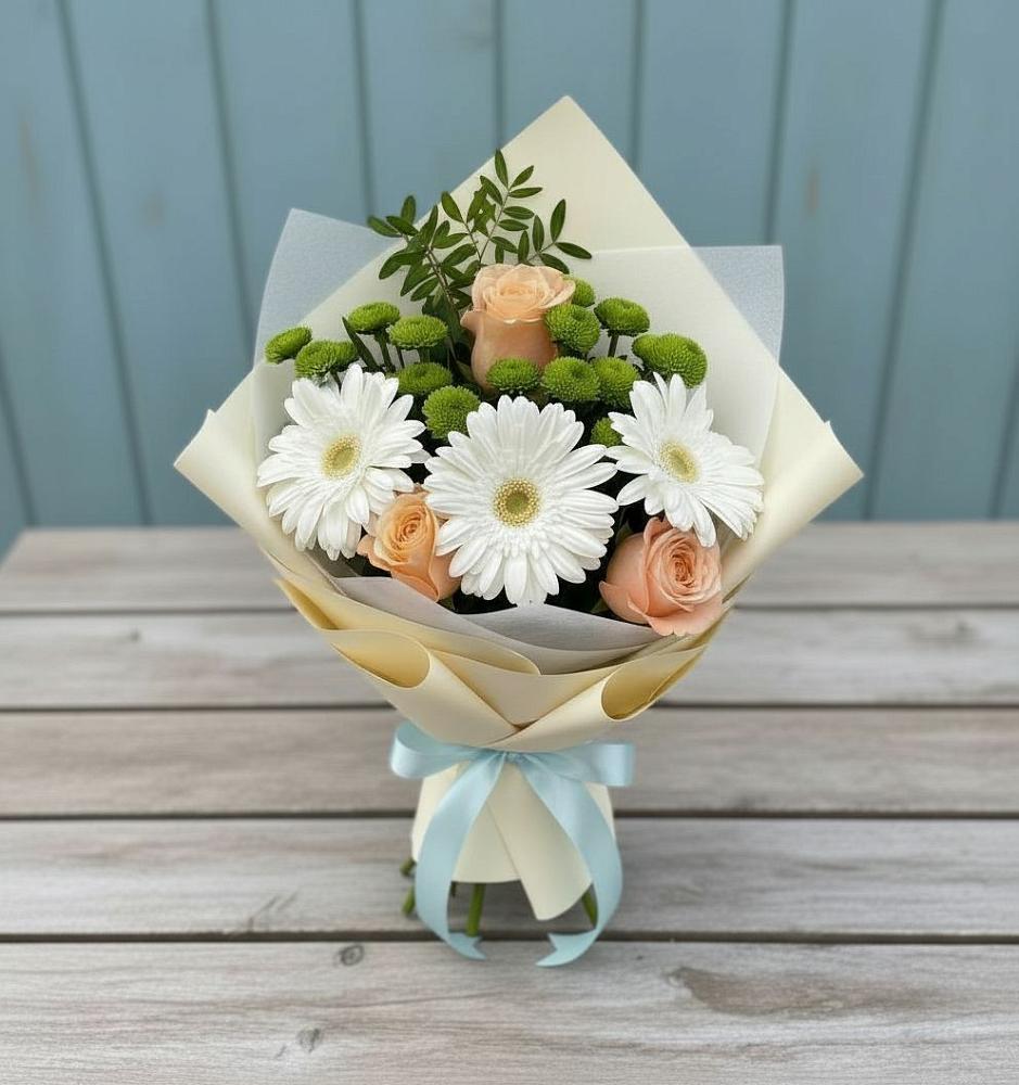 Букет цветов из: Герберы, Розы и Хризантемы в село Овощи