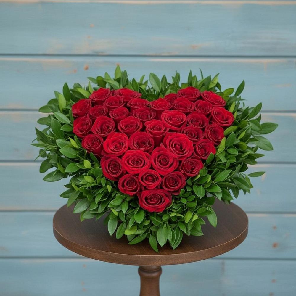 Цветочная композиция из Розы в виде сердца в село Овощи