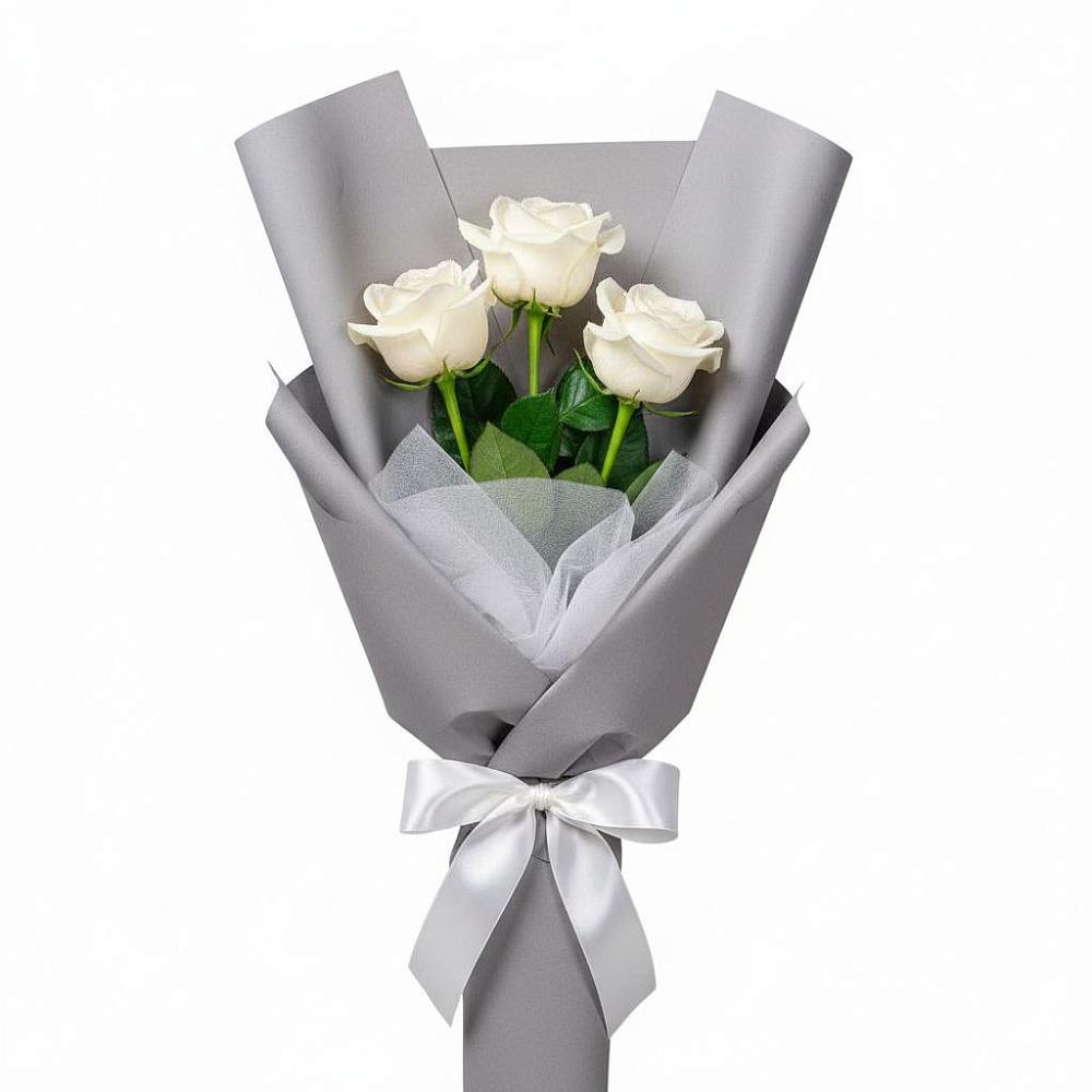 Букет 3 белые розы в село Овощи