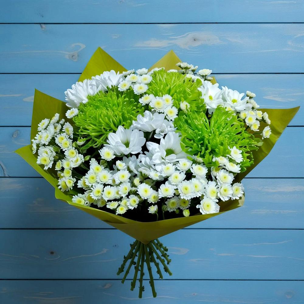 Букет цветов из: Хризантемы в село Овощи