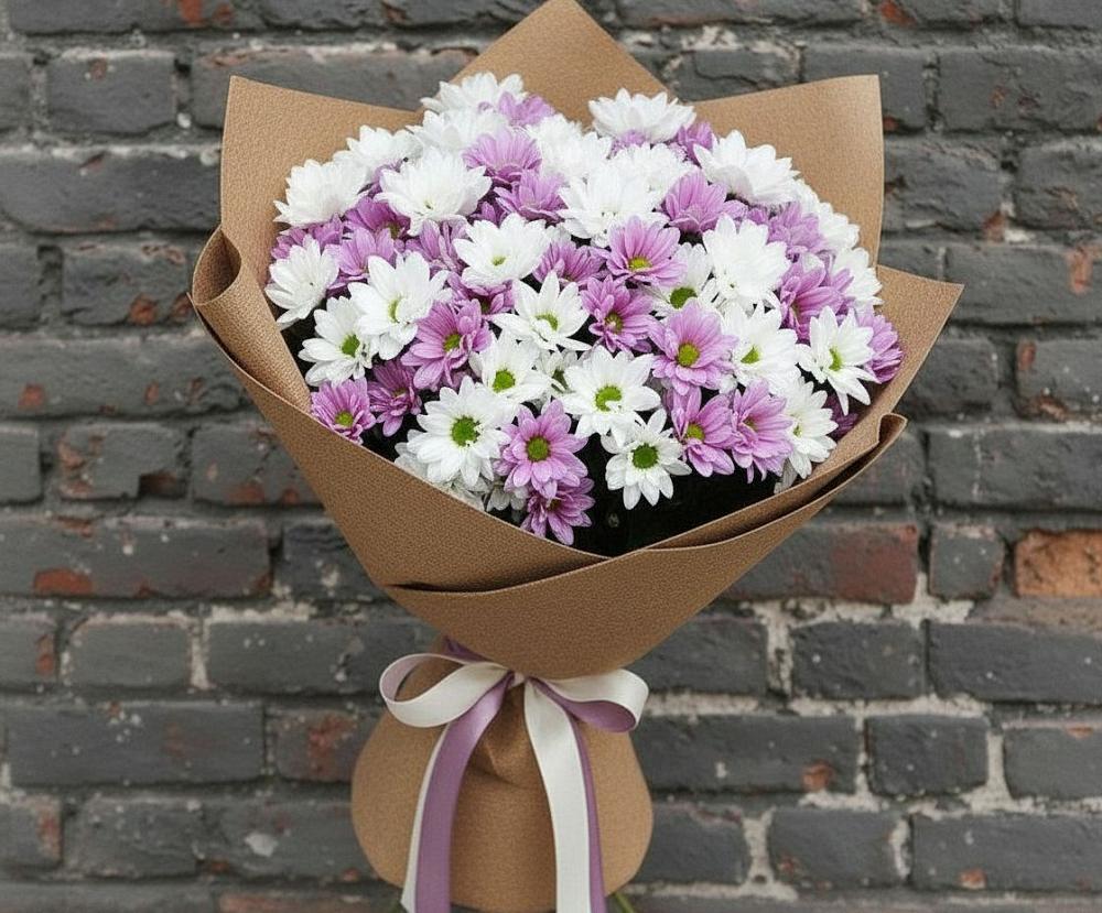 Букет цветов из: Хризантемы в село Овощи