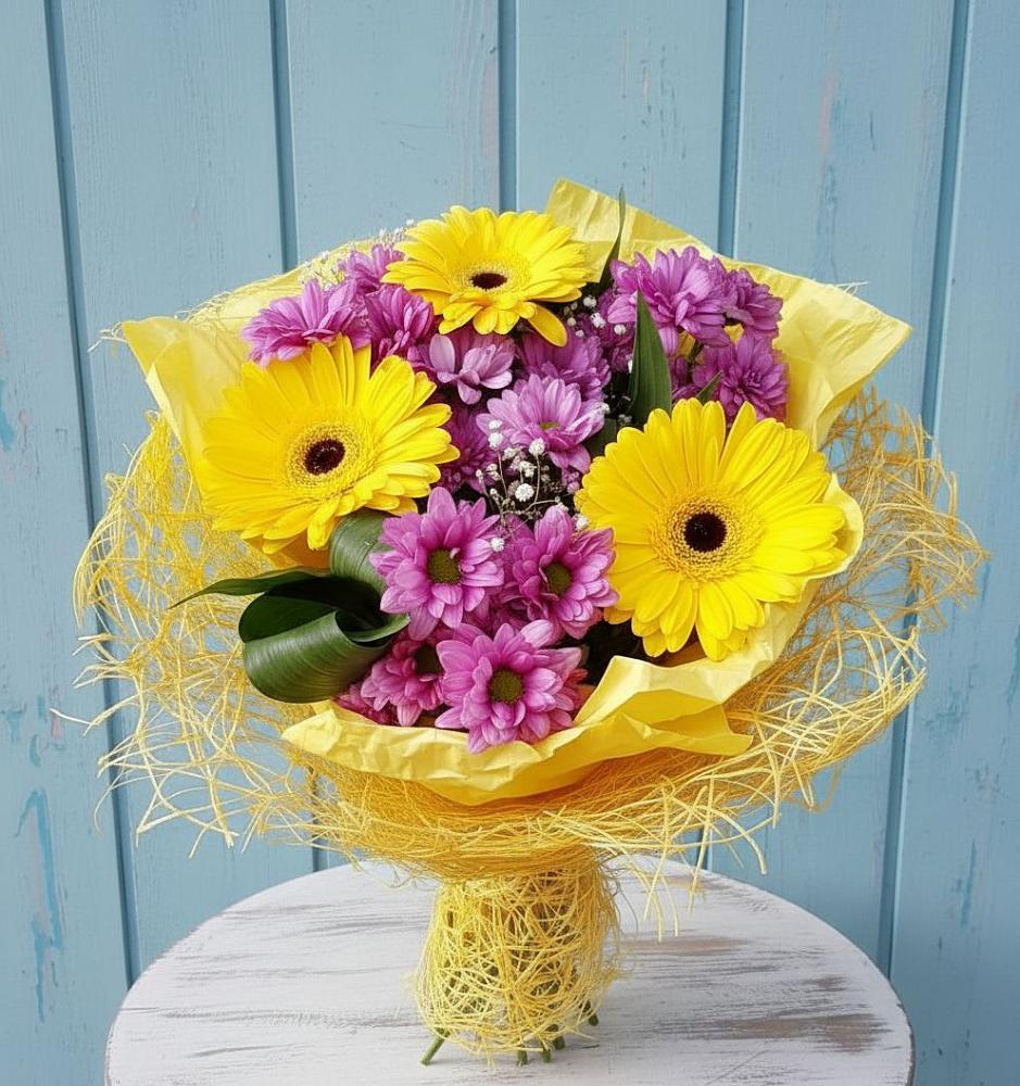 Букет цветов из: Хризантемы и Герберы в село Овощи