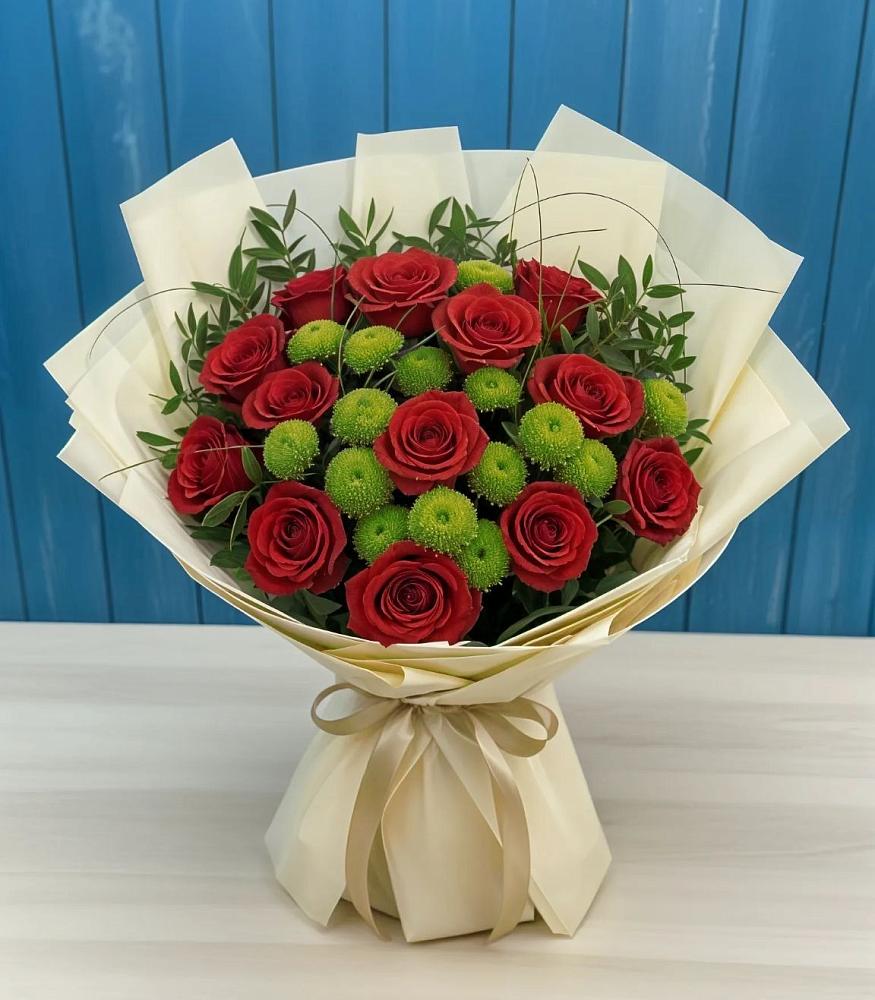 Букет цветов из: Розы и Хризантемы в село Овощи