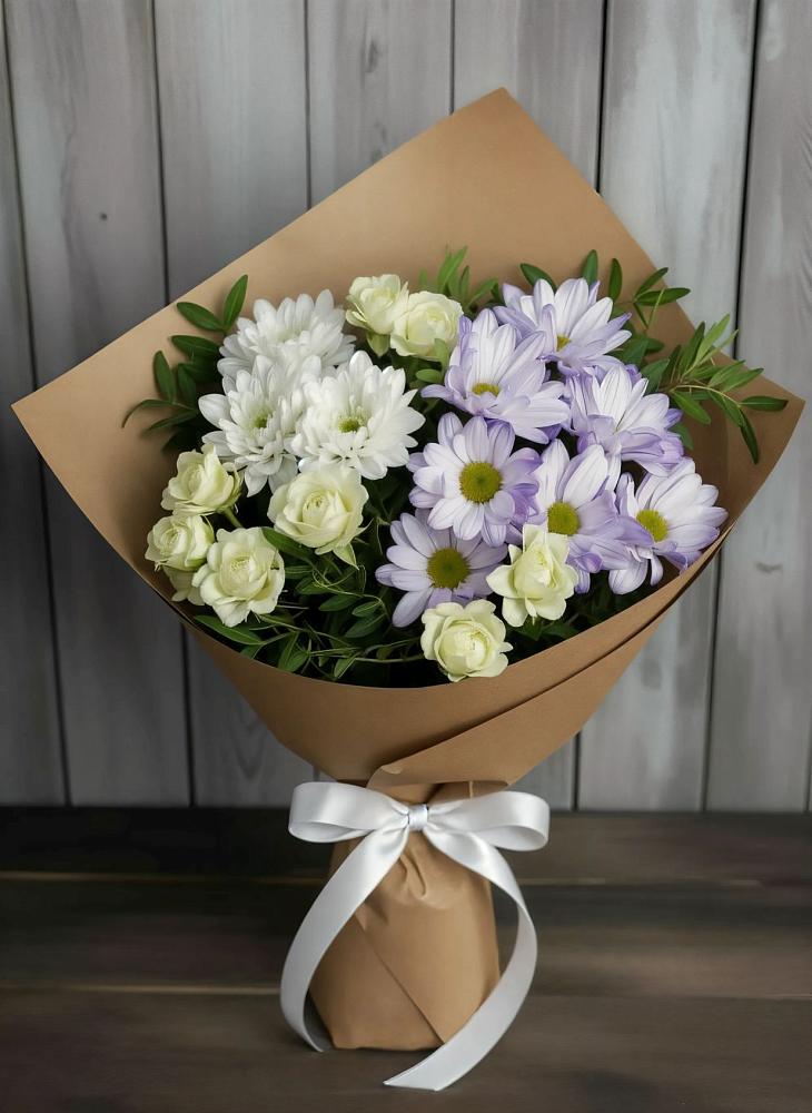 Букет цветов из: Хризантемы и Розы в село Овощи